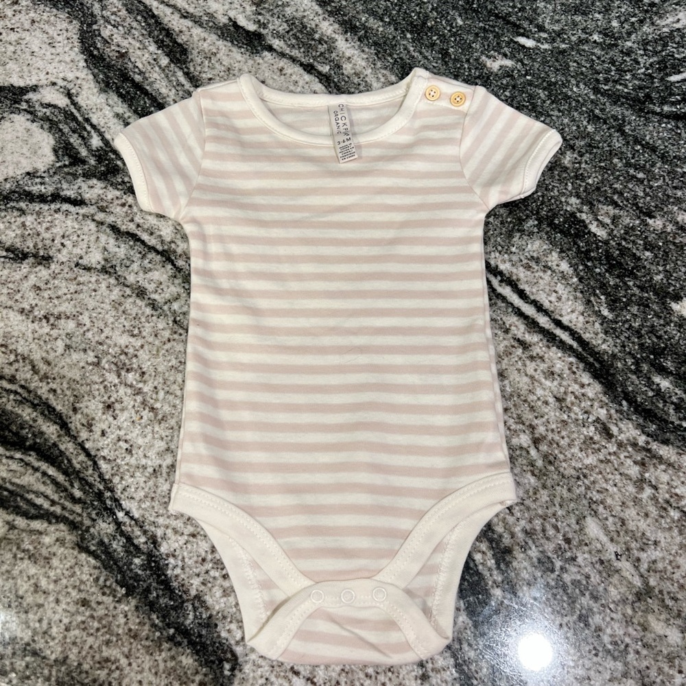 Chick Pea Pink and White Striped Bodysuit. Size 3-6M